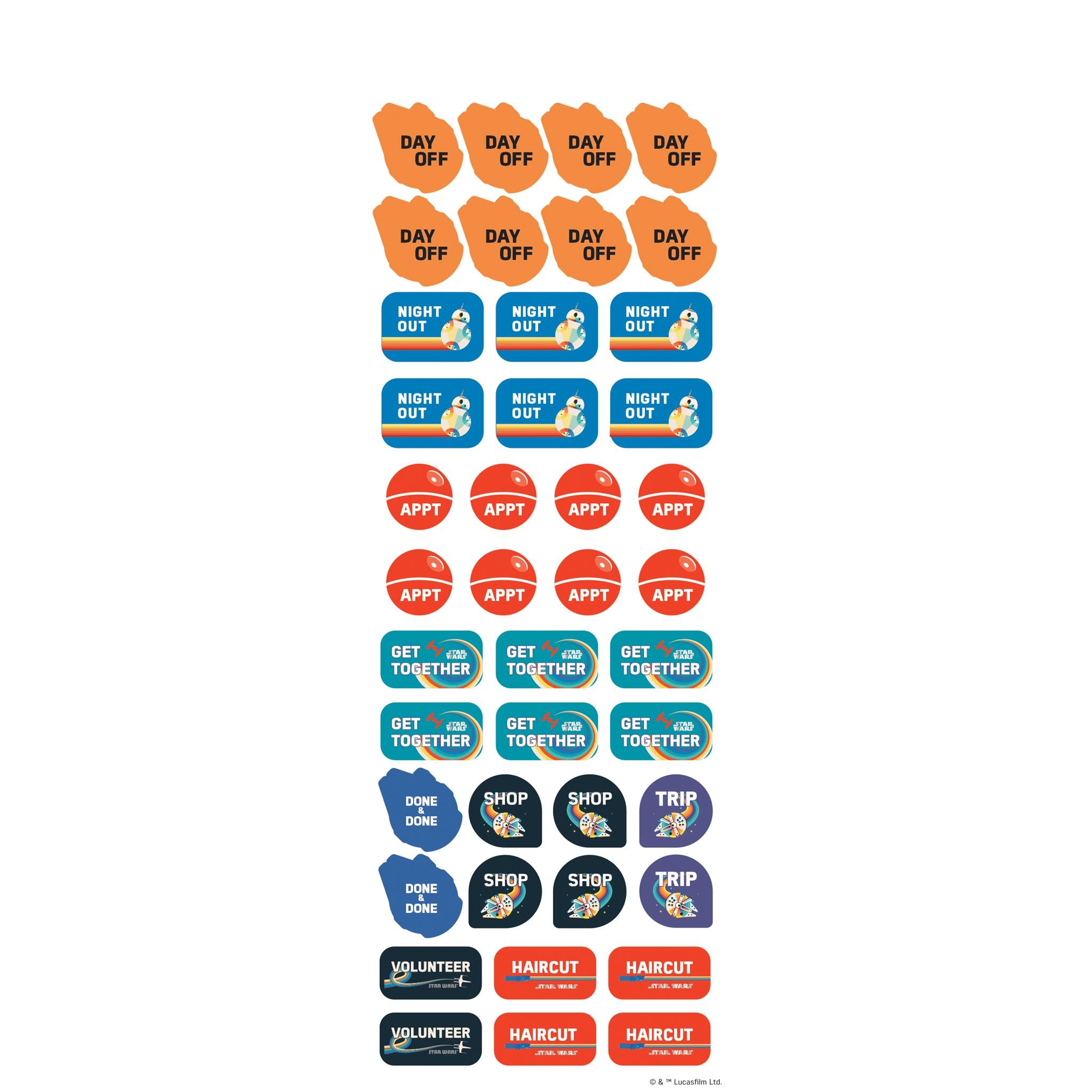 Autocollants de rappel de calendrier Star Wars