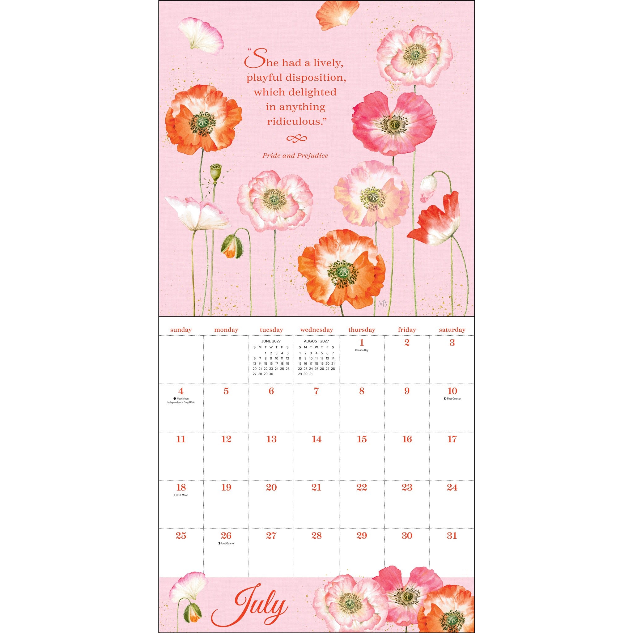 Calendrier mural 2027 Jane Austen : citations inspirantes - En ligne seulement