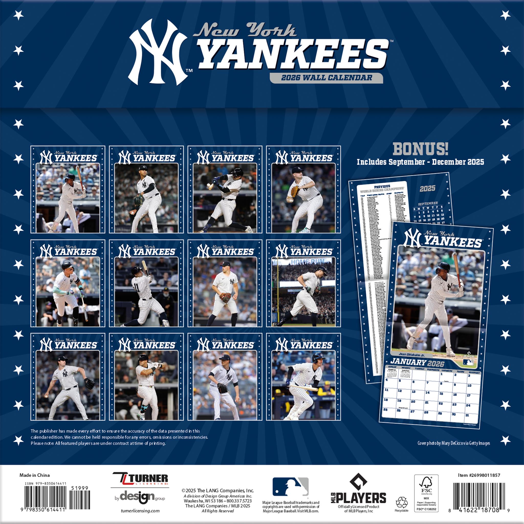 Calendrier mural 2026 des Yankees de New York (MLB)