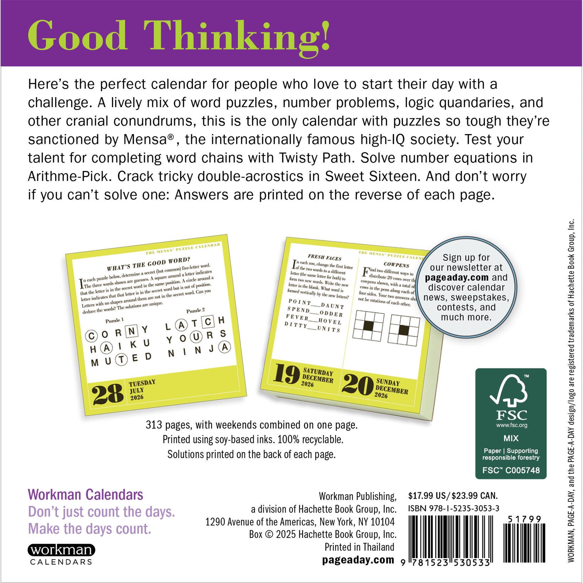 Mensa 365 Brain Puzzlers 2026 Box Calendar