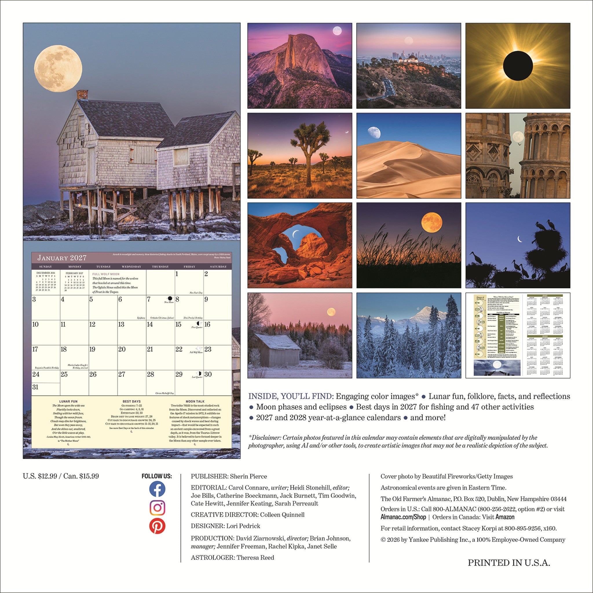 Calendrier mural Lunaire 2027 de l'Almanach du Vieux Fermier