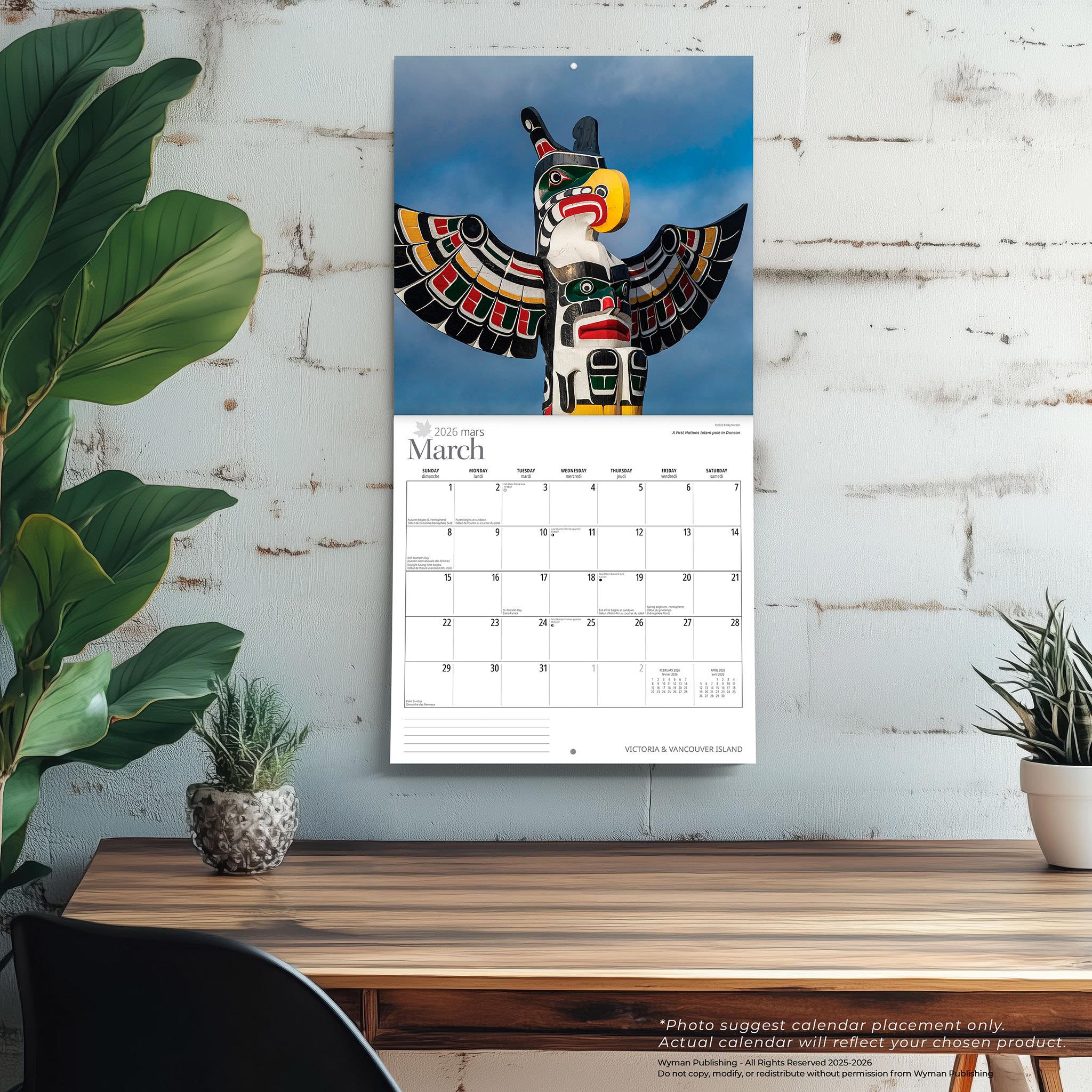 Calendrier mural 2026 de Victoria et de l'île de Vancouver