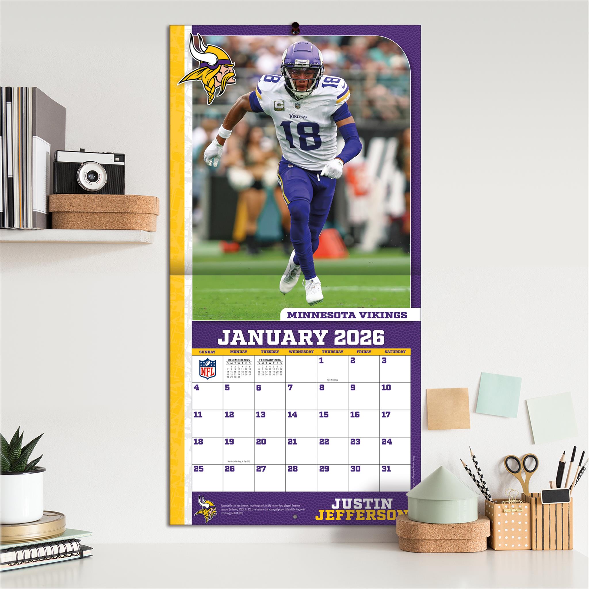 Calendrier mural NFL Justin Jefferson Minnesota Vikings 2026
