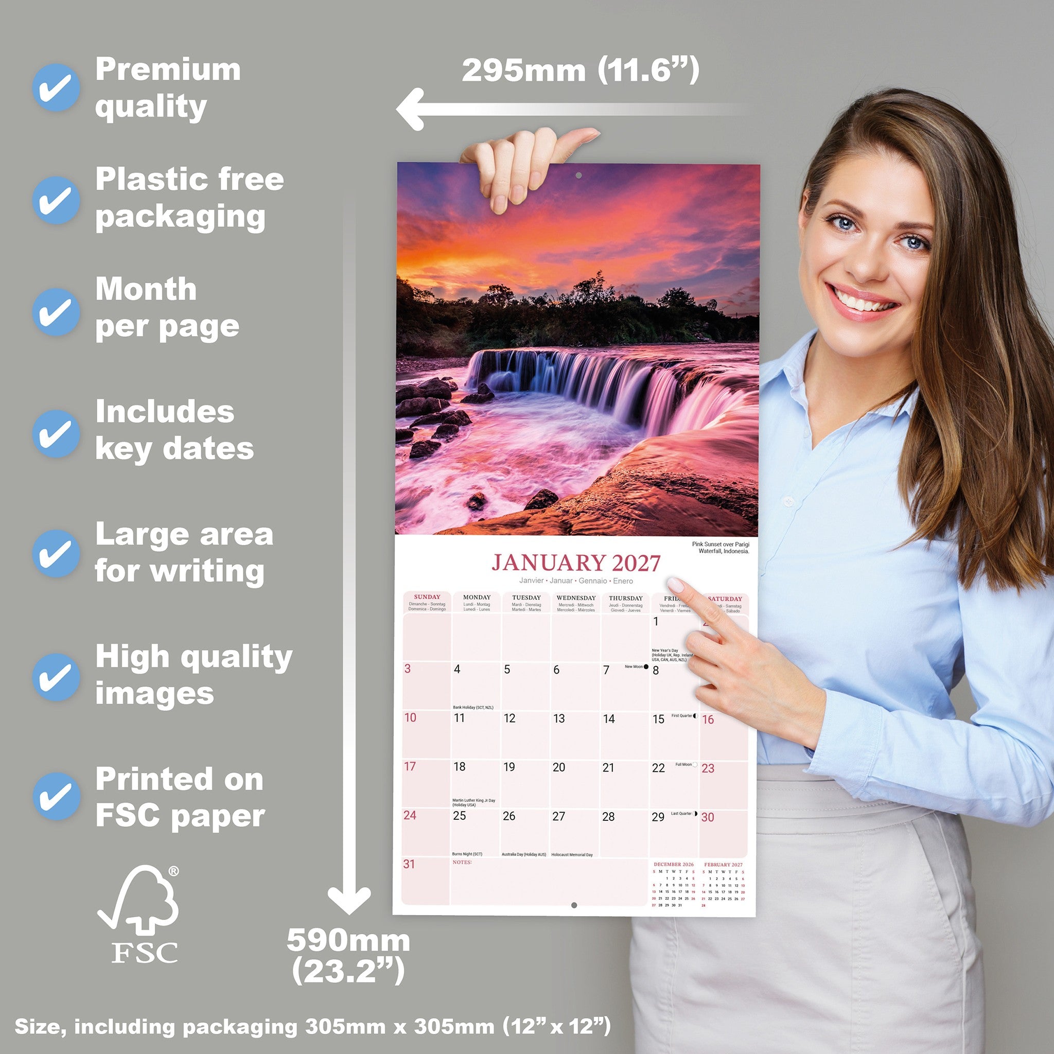 Waterfalls 2027 Wall Calendar