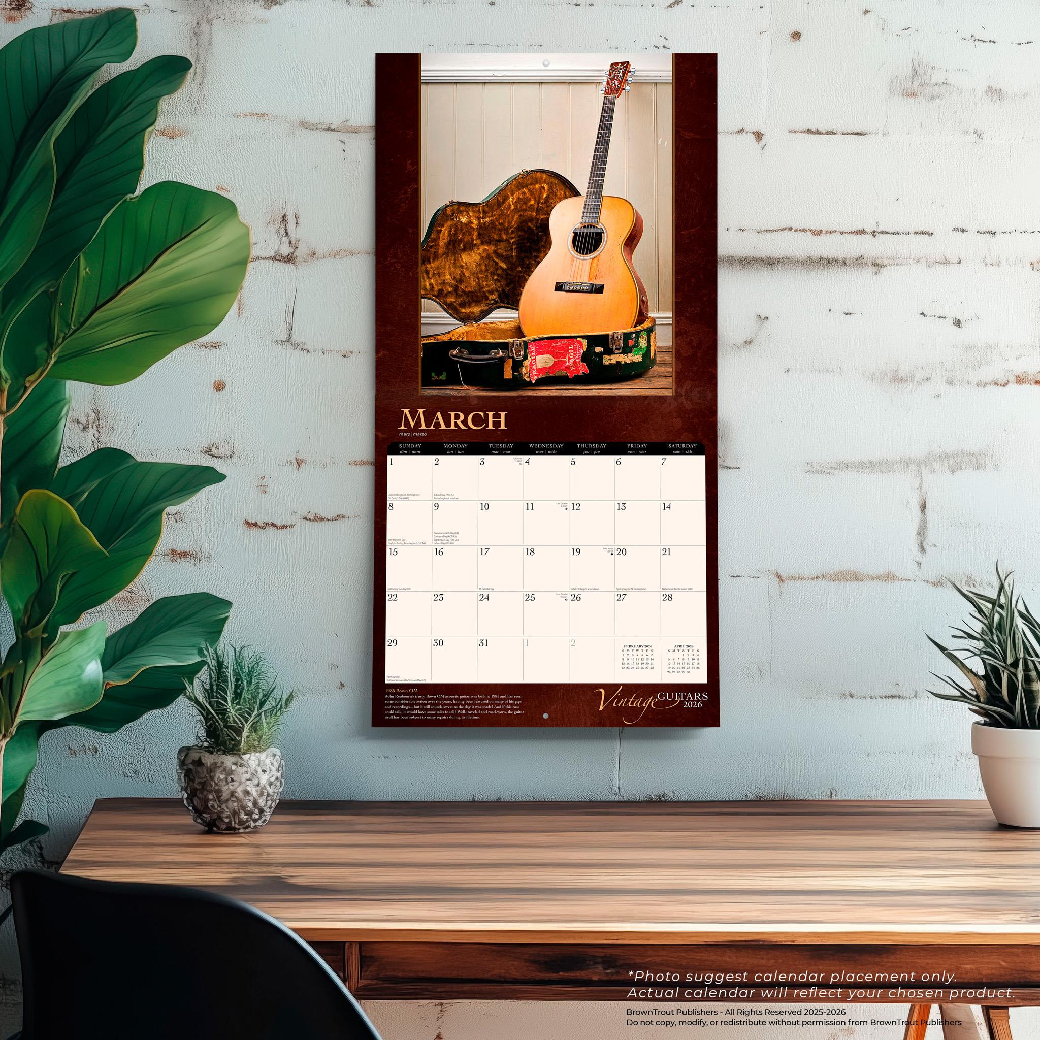 Calendrier mural Guitares Vintage 2026