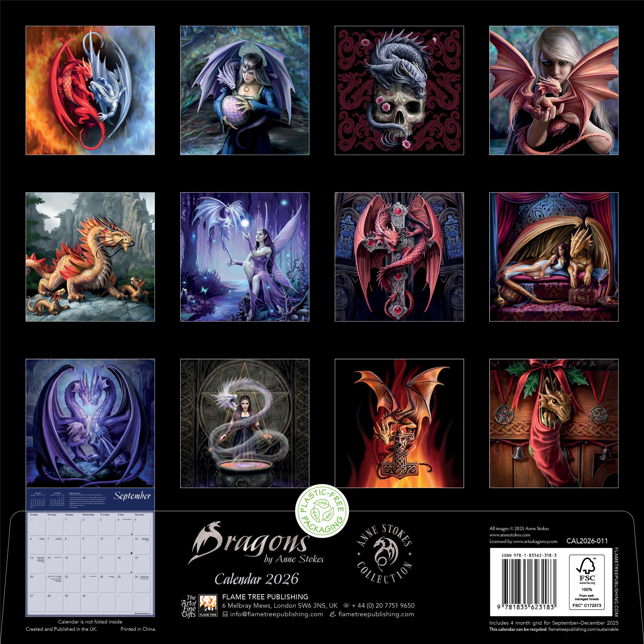 Calendrier mural Dragons d'Anne Stokes 2026 - Disponible uniquement en ligne