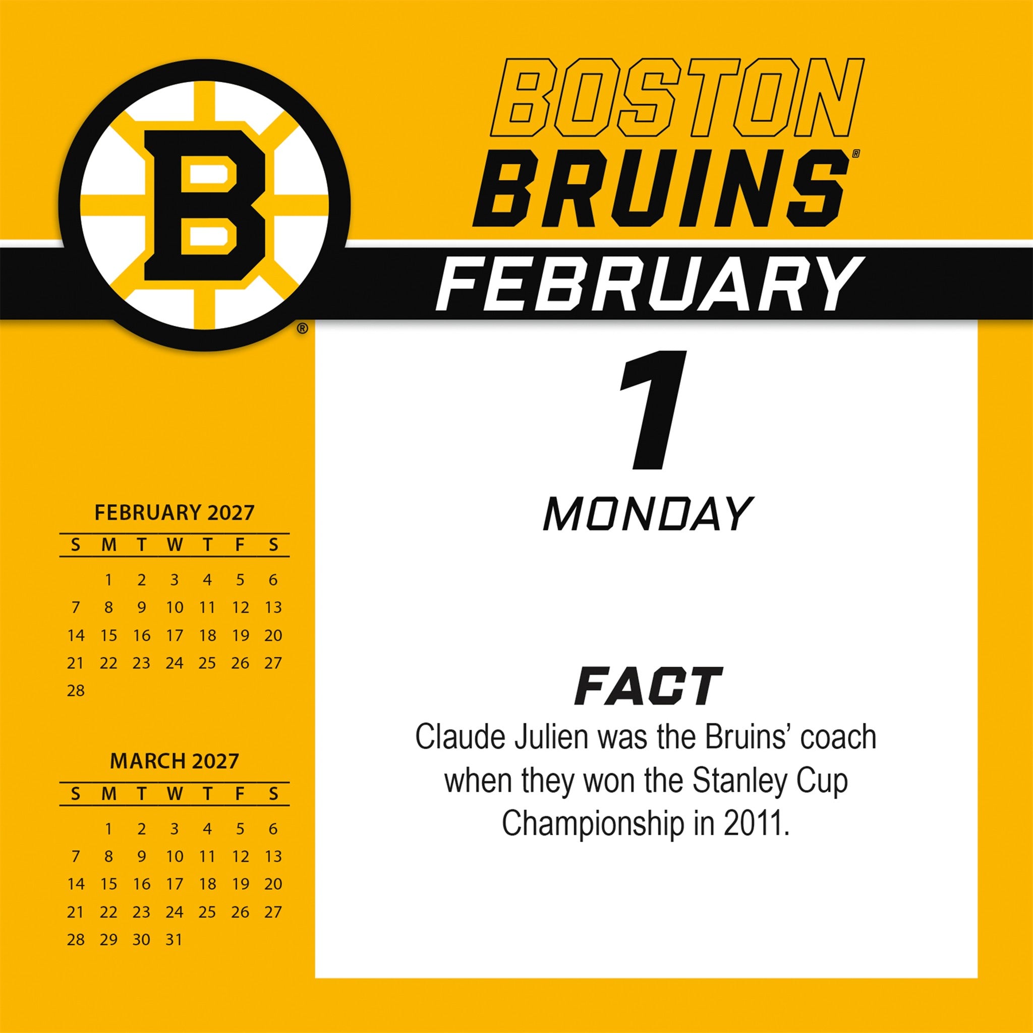 NHL Boston Bruins 2027 Box Calendar