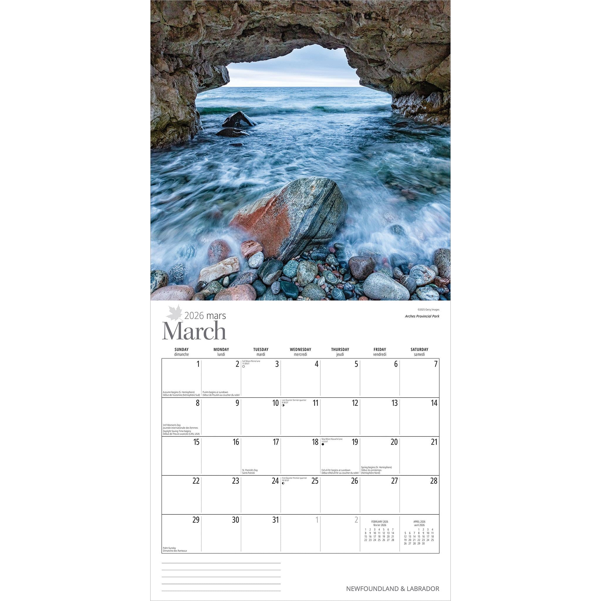 Calendrier mural de Terre-Neuve-et-Labrador 2026