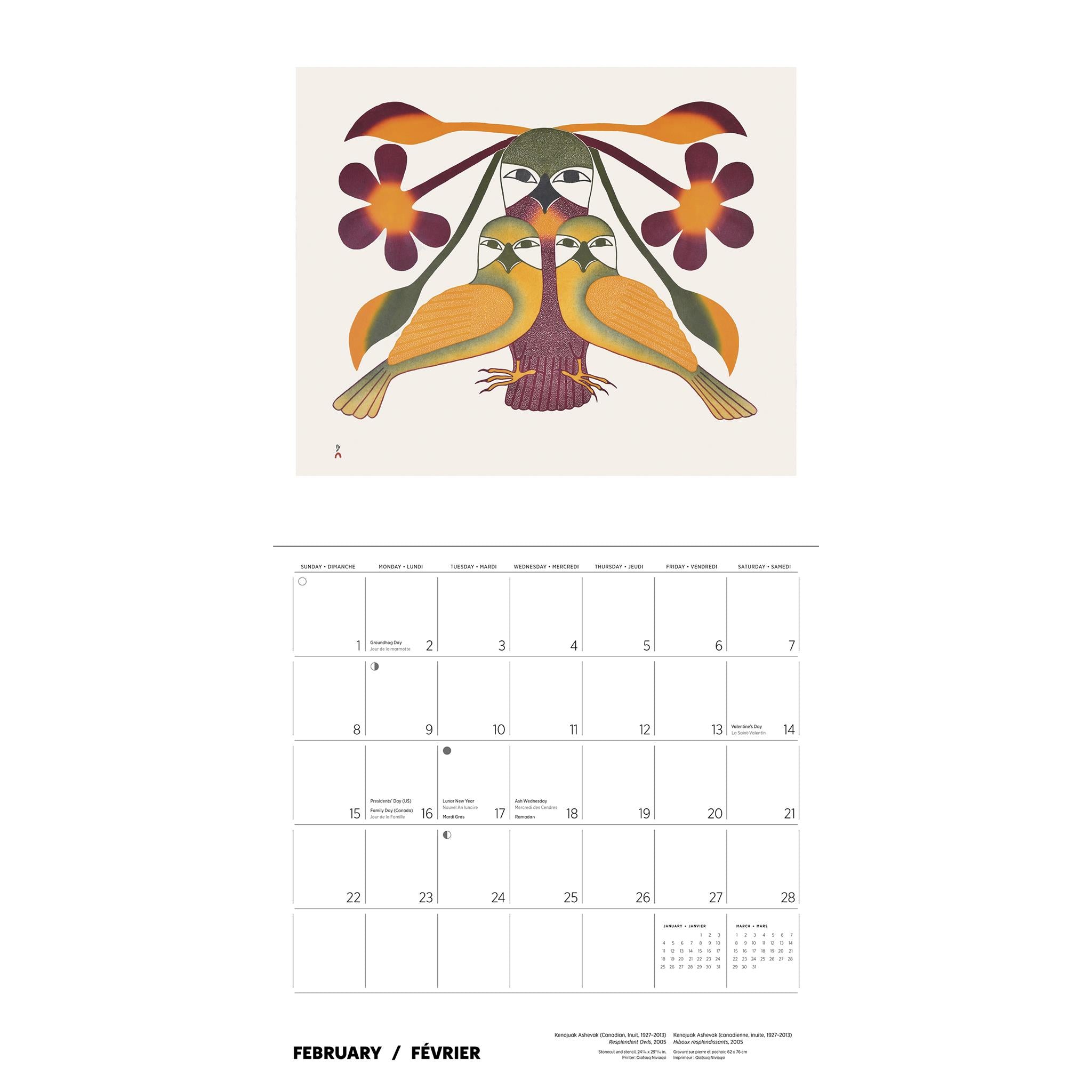 Calendrier mural Kenojuak Ashevak 2026