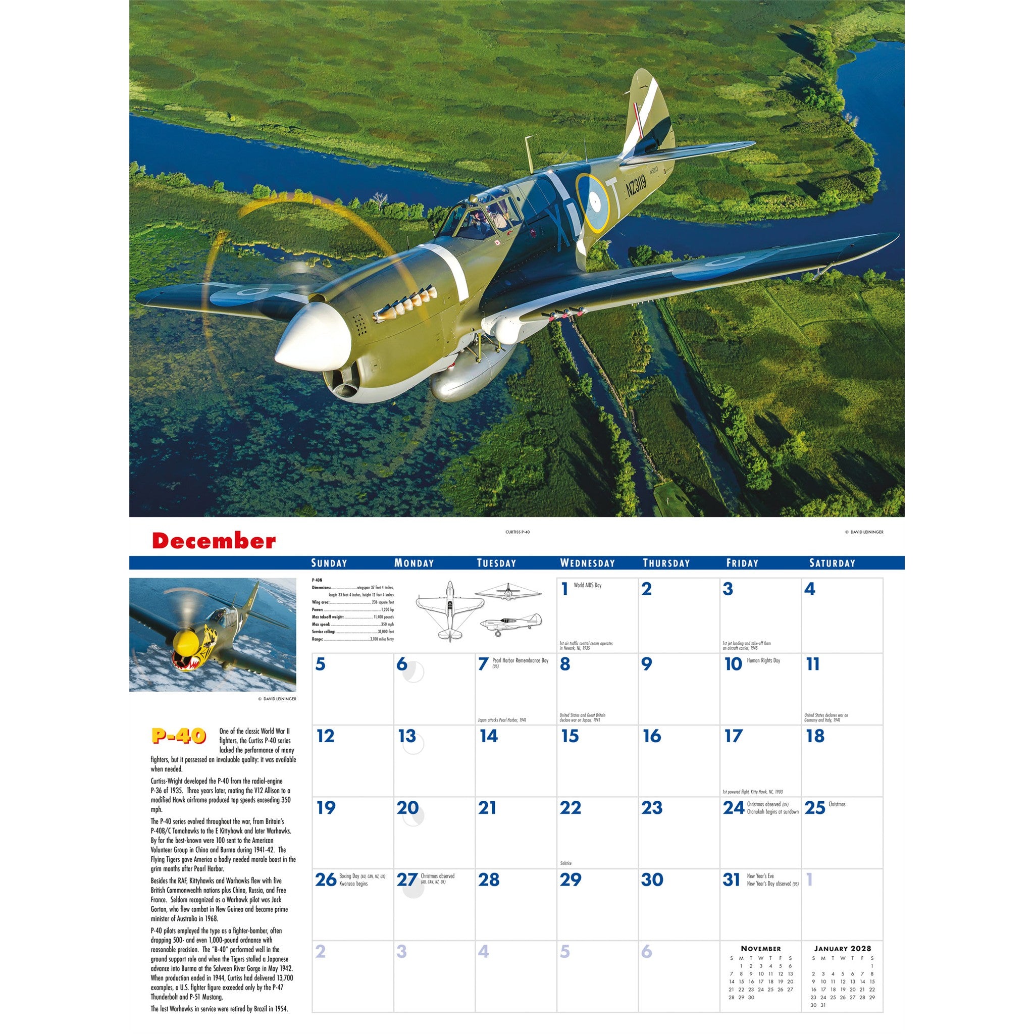 Calendrier mural L'âge d'or de l'aviation 2027