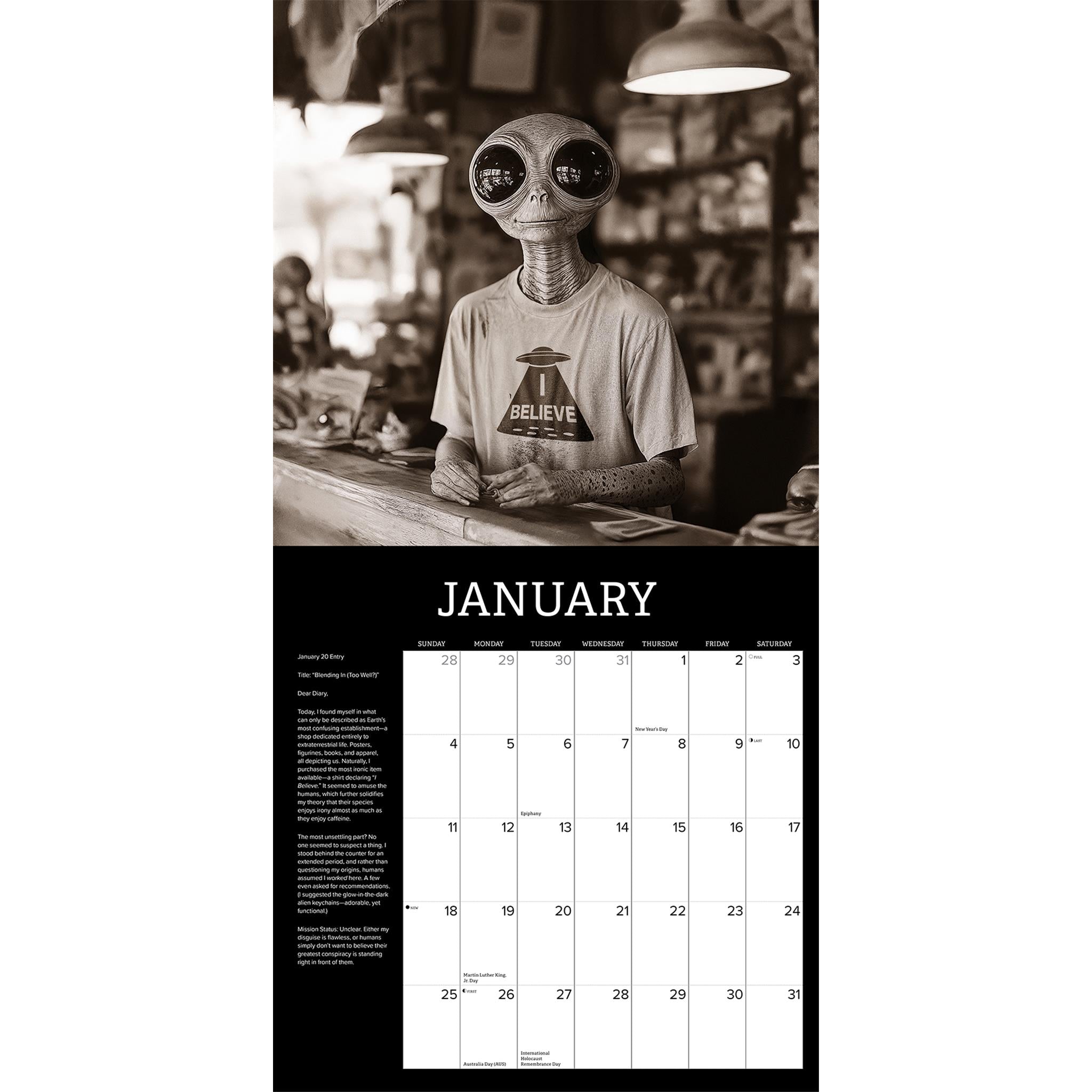 Calendrier mural Alien Diaries 2026 - Disponible uniquement en ligne