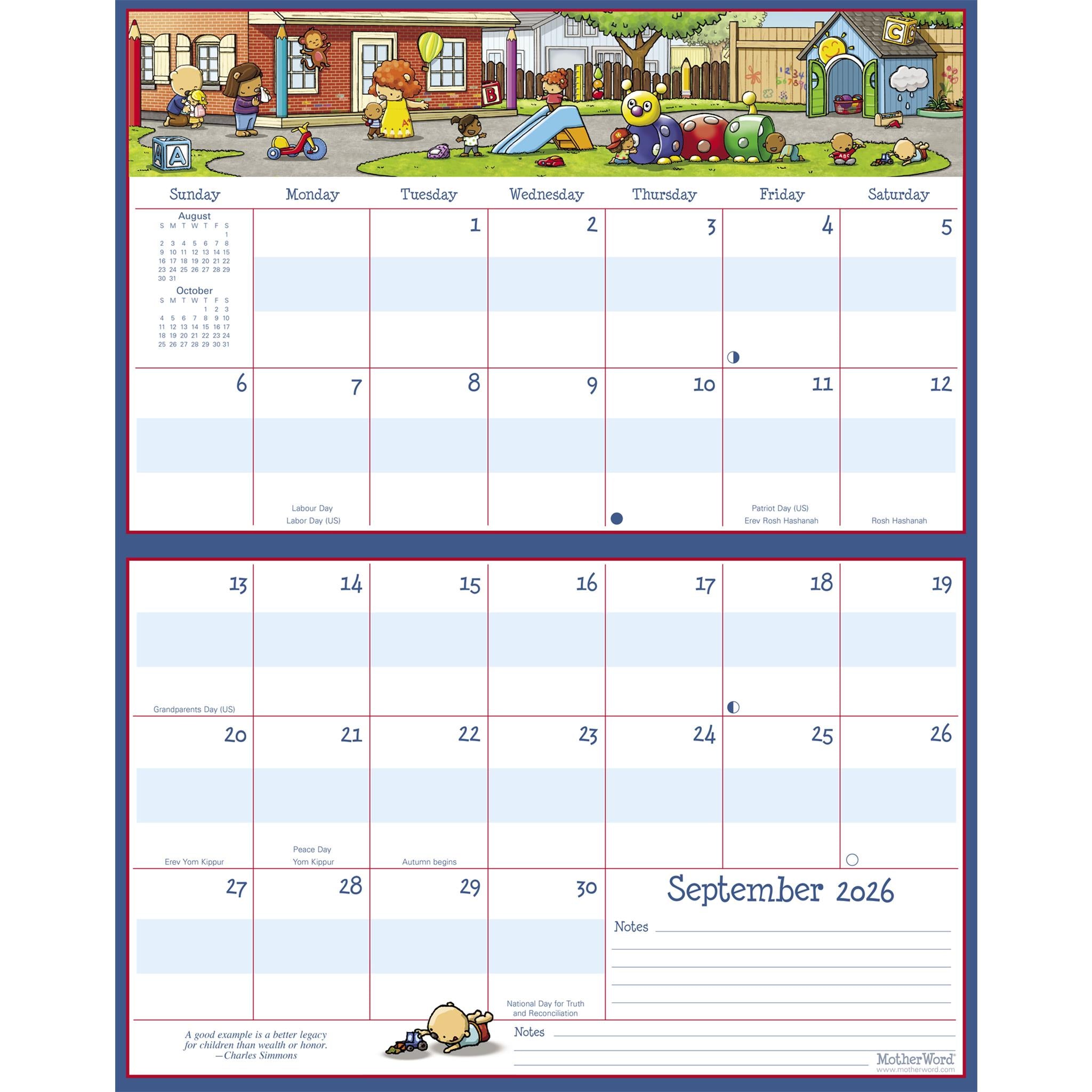 Calendrier mural magnétique Motherword pour réfrigérateur, en anglais, 2025-2026