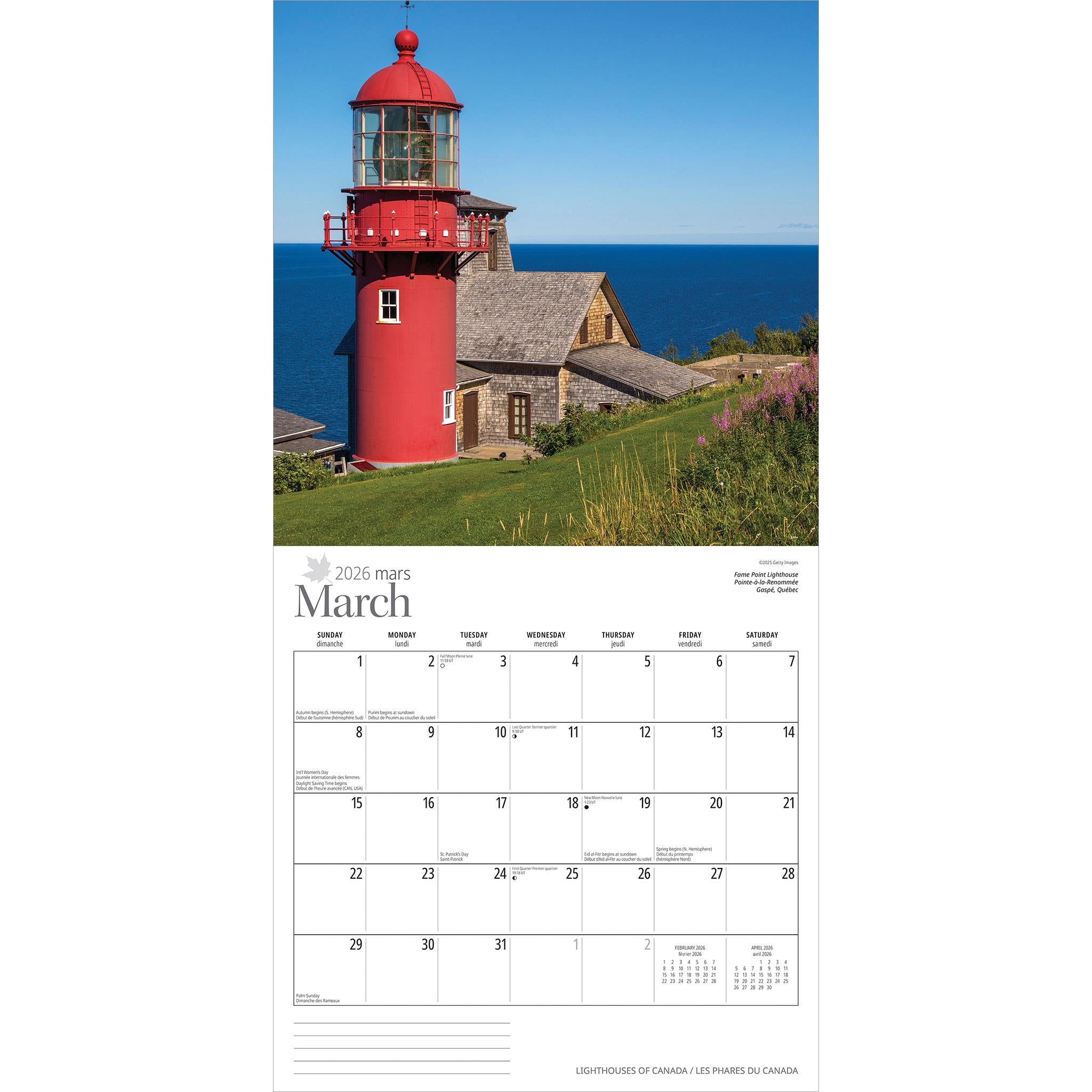 Lighthouses Of Canada 2026 Wall Calendar