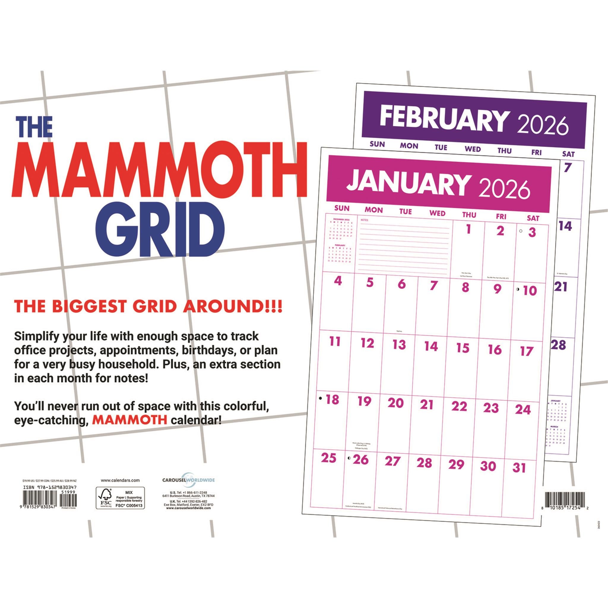 Calendrier poster géant Mammoth Grid 2026